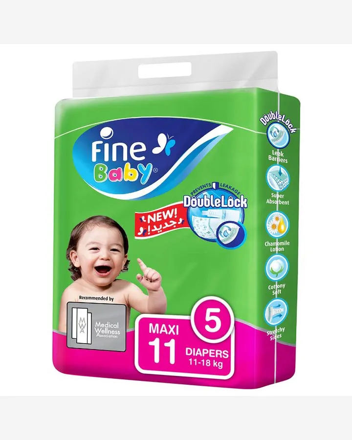 Fine Baby Diapers Size 5, Maxi (11-18kg), Double Lock, 36 Diaper